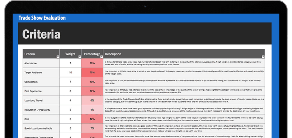 Tradeshow evaluation template screenshot