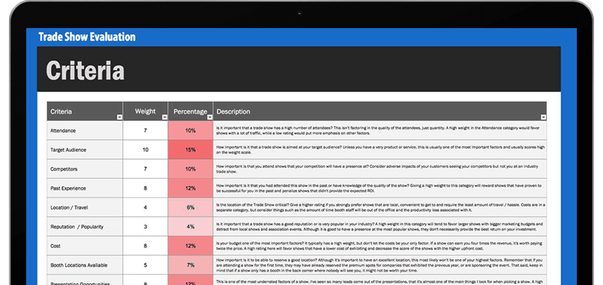 Tradeshow evaluation template screenshot
