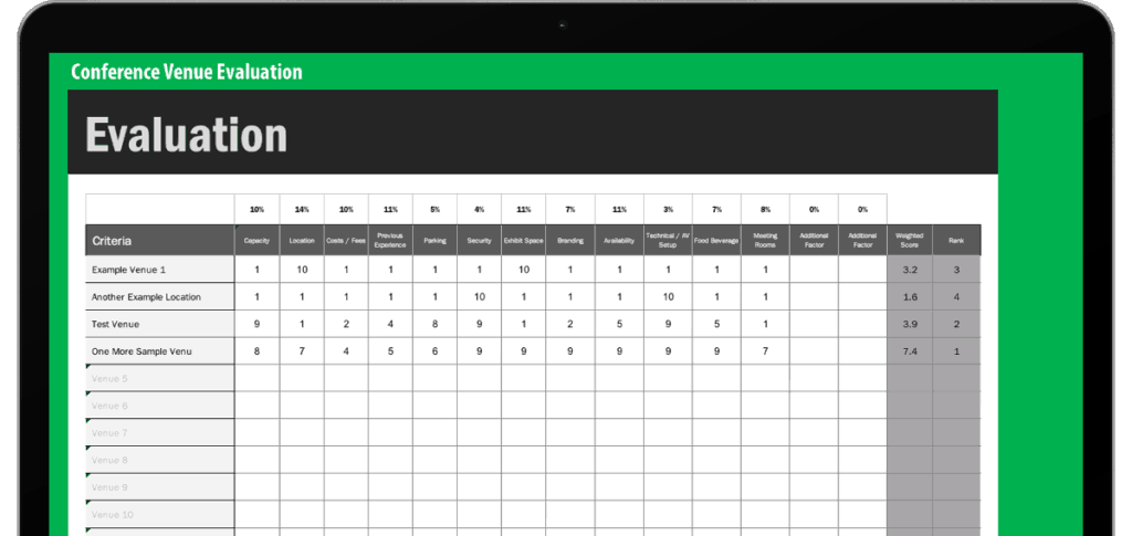 Conference Venue Evaluation Excel Screenshot