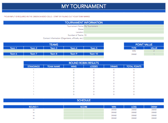 Round Robin 10 Team Bracket Template