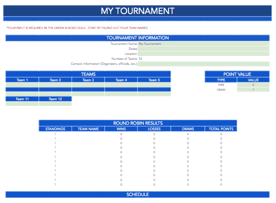 Round Robin 12 Team Bracket Template