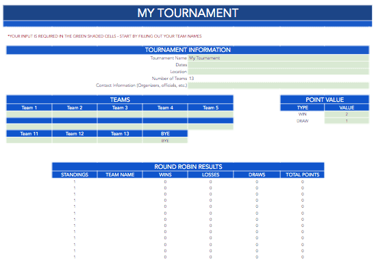 Round Robin 13 Team Bracket Template