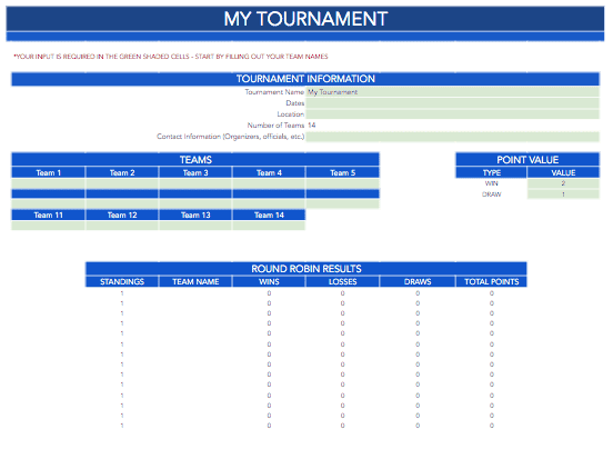Round Robin 14 Team Bracket Template
