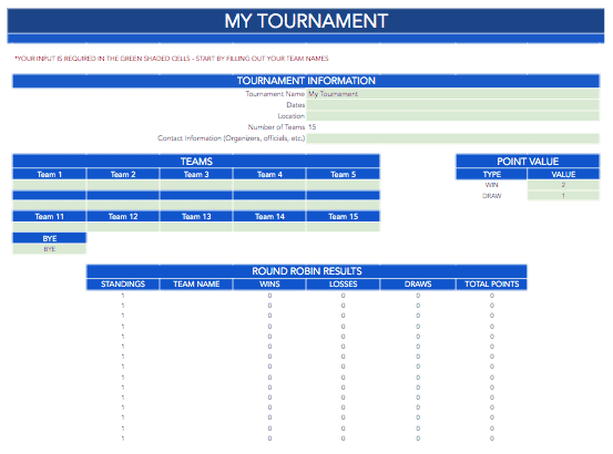 Round Robin 15 Team Bracket Template