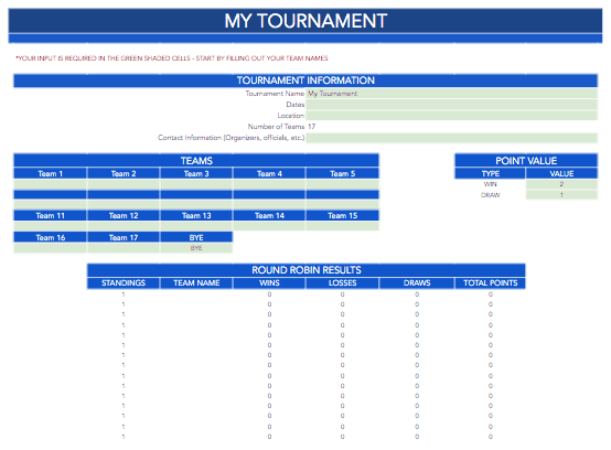 Round Robin 17 Team Bracket Template