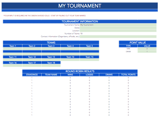 Round Robin 18 Team Bracket Template