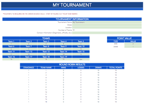 Round Robin 19 Team Bracket Template