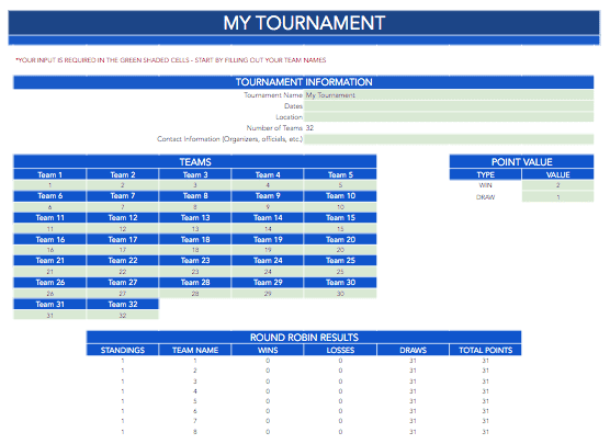 Round Robin 32 Team Bracket Template
