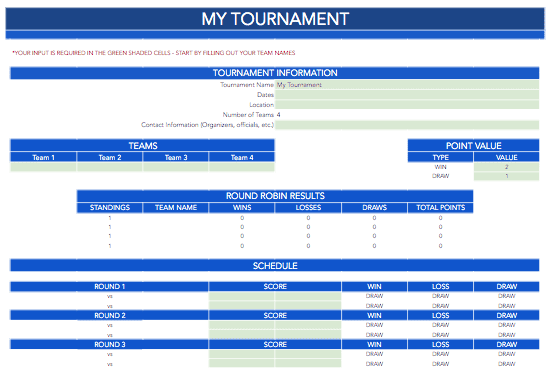 Round Robin 4 Team Bracket Template