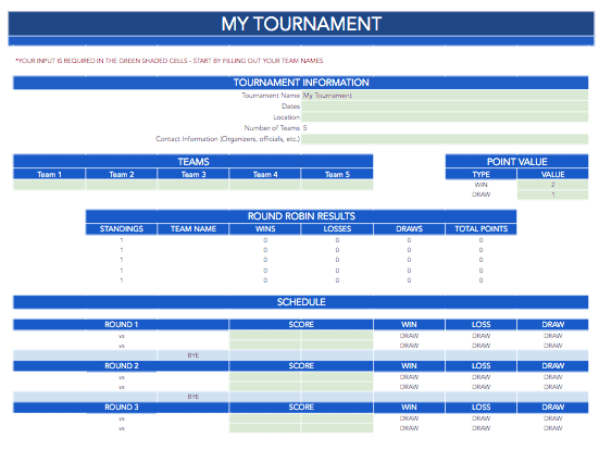 Round Robin 5 Team Bracket Template
