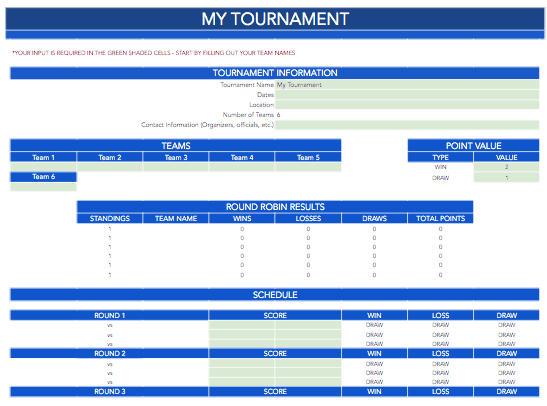 Round Robin 6 Team Bracket Template