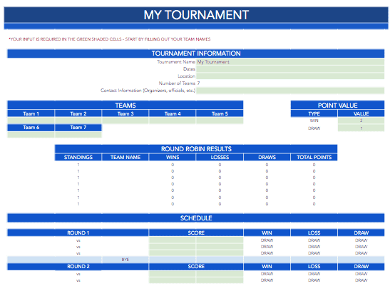 Round Robin 7 Team Bracket Template