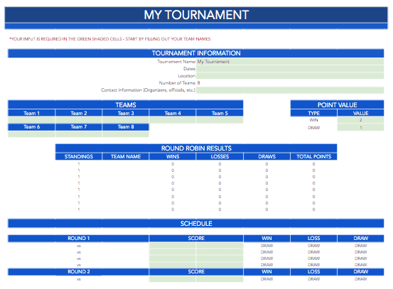 Round Robin 8 Team Bracket Template