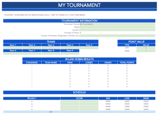 Round Robin 9 Team Bracket Template