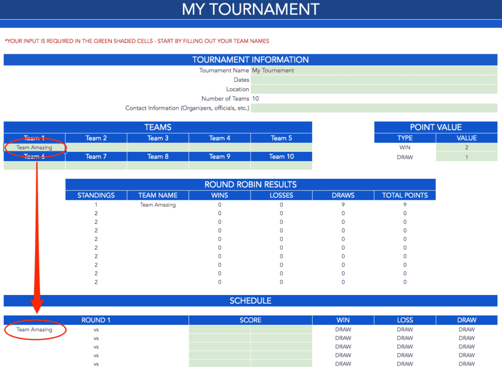 Round Robin Template Round Robin Tournament Templates 10 Team Google Sheets 2