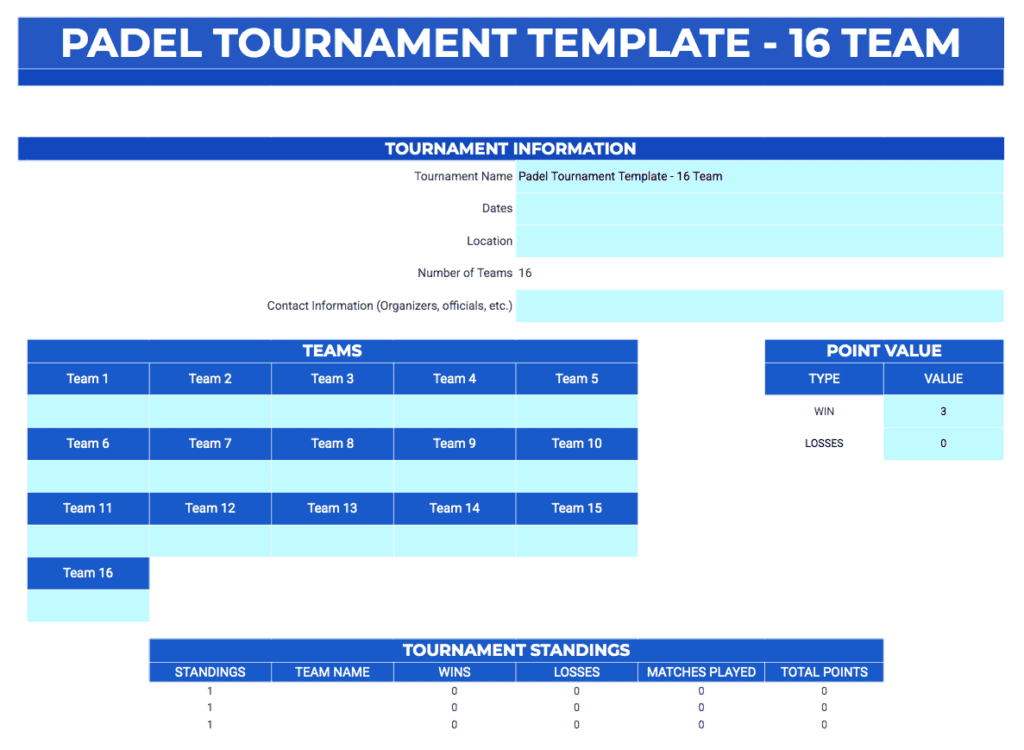 Padel Tournament Templates Excel &Amp; Google Sheets