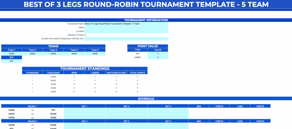 Free Best Of 3 Legs Round-Robin Tournament Template – Google Sheets &Amp; Excel
