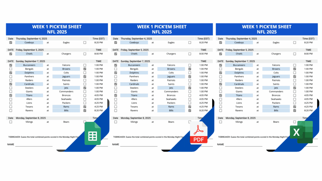 Weekly NFL Pick'em Templates Excel & Google Sheets