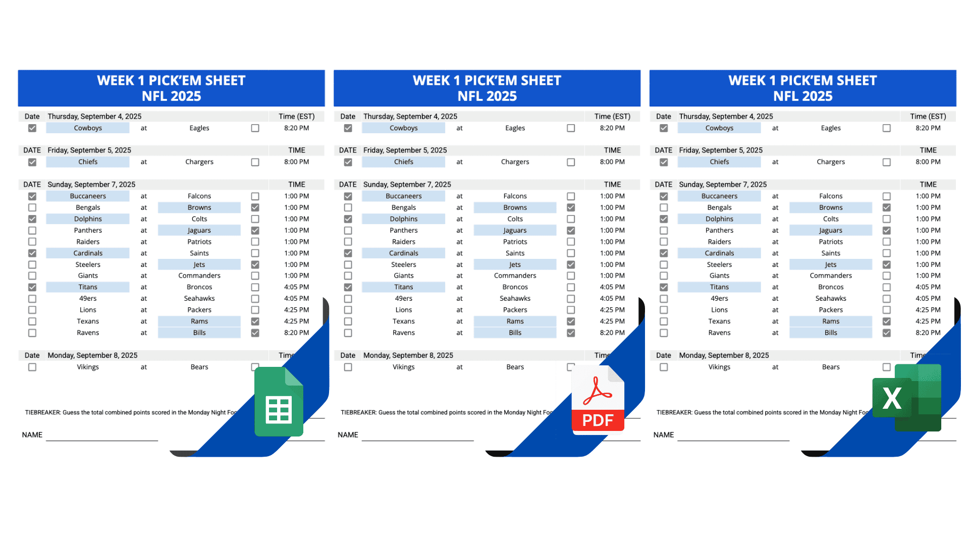 Weekly Nfl Pick'Em Templates Excel &Amp; Google Sheets